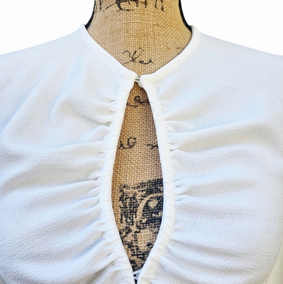 NWT Zara Y2K White Button-down Ruched Keyhole Blouse, Size XS - Picture 3 of 7